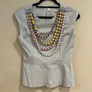 Lela Rose Grey Sleeveless Top With Beaded Necklace Sz Small